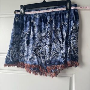 Women's Blue Tie-Dye Shorts with Fringe